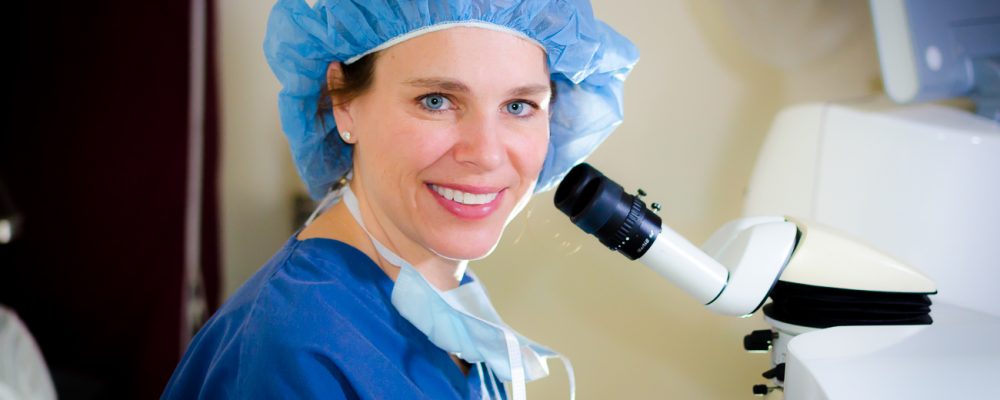 Dr. Anderson-Weiss at a microscope