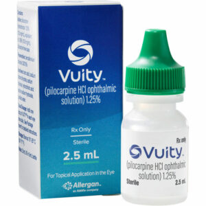 Picture of a bottle of Vuity eyedrop with retail box
